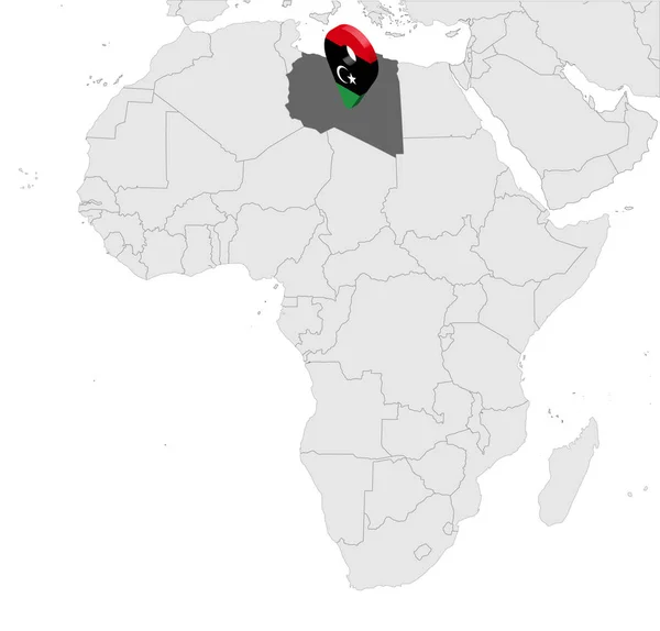 Sídlo Libye na mapě Afriky. kód PIN umístění značky mapy pro 3D stát Libye. Kvalitní mapa Libye. Vektorová ilustrace Eps10. — Stockový vektor