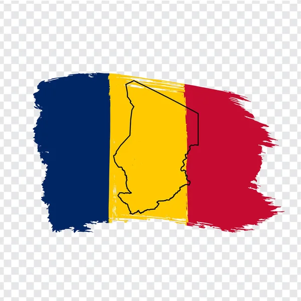 Flaga Republiki Czadu od pociągnięć pędzla i pusta mapa Chad. Wysokiej jakości Mapa Czad i flaga na przezroczystym tle. Afryka. Wektor zapasów. Ilustracja wektorowa Eps10. — Wektor stockowy