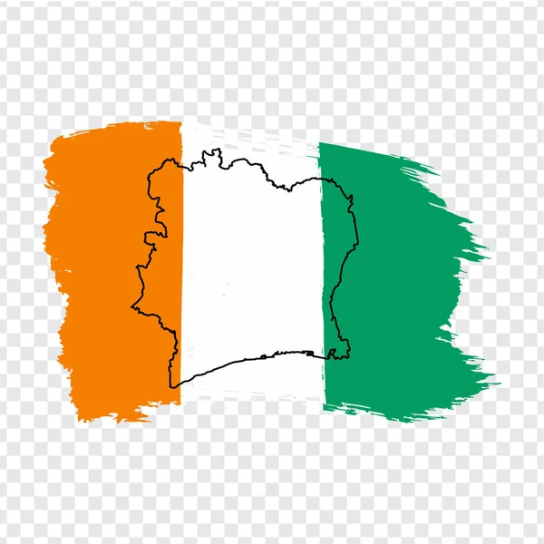 Flag Republic of Cote d`Ivoire from brush strokes and Blank map Cote d`Ivoire. High quality map Cote d`Ivoire and flag on transparent background.  Africa. Stock vector. Vector illustration EPS10. — Stock Vector