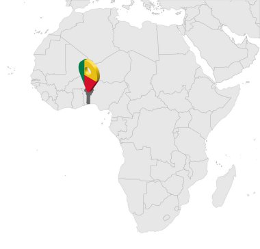 Harita Afrika Benin Yer Haritası. 3d slamic Cumhuriyeti Benin bayrak harita işaretçisi yer pin. Benin yüksek kaliteli harita. Vektör illüstrasyon Eps10.