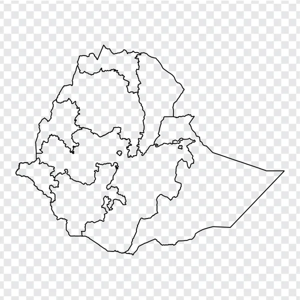 空白の地図エチオピア。あなたのウェブサイトのデザイン、ロゴ、アプリ、Uiのための透明な背景に州とエチオピア連邦民主共和国の高品質マップ。ストックベクトル。エプス10. — ストックベクタ