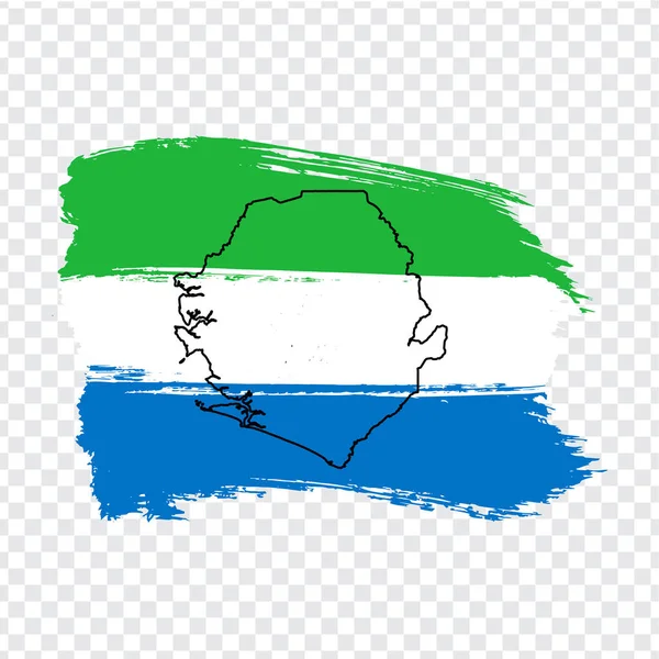 Vlajka Sierry Leone z tahů štětcem a prázdná mapa Sierra Leone. Mapa vysoké kvality Sierra Leone a vlajka na průhledném pozadí. Africe. Burzovní vektor. Vektorová ilustrace Eps10. — Stockový vektor