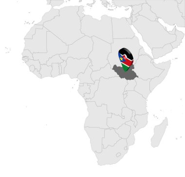 Harita Afrika Güney Sudan Konum Haritası. 3d Güney Sudan Cumhuriyeti bayrak haritası işaretyer pin. Güney Sudan'ın yüksek kaliteli haritası. Vektör illüstrasyon Eps10.