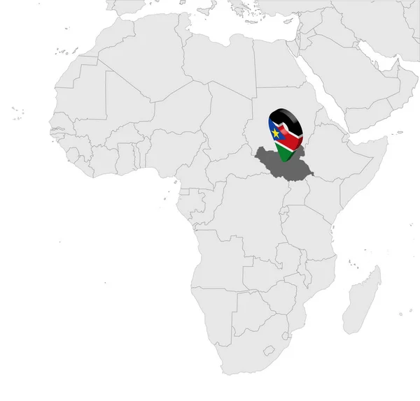Mapa de Sudán del Sur en el mapa África. 3d República de Sudán del Sur bandera mapa marcador ubicación pin. Mapa de alta calidad del sur de Sudán. Ilustración vectorial EPS10 . — Archivo Imágenes Vectoriales