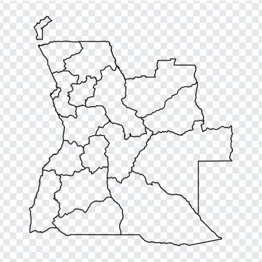 Boş harita Angola. Web sitesi tasarımı, logosu, uygulaması, Ui için şeffaf arka plan üzerinde iller ile Yüksek kaliteli harita Angola Cumhuriyeti. Stok vektörü. Eps10. 