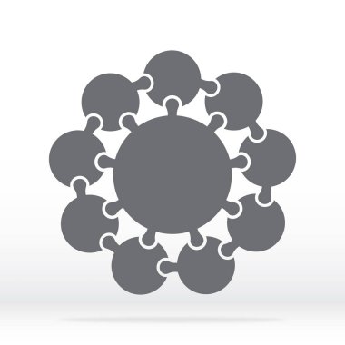Gri renkli basit bir yapboz. Dokuz daire elemanının basit simge bulmacası ve şeffaf arkaplan üzerine merkez web sitesi tasarımı, logo, uygulama, Ui. Vektör illüstrasyonu Eps10.