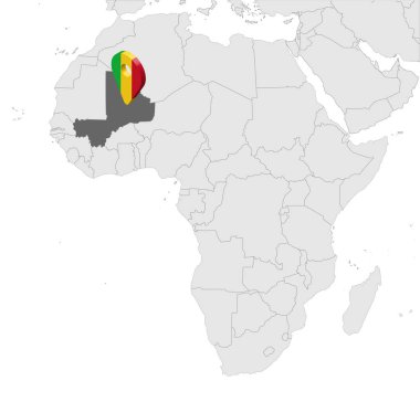 Afrika haritasındaki Mali haritası. 3d. Mali Cumhuriyeti bayrak haritası lokasyon rozeti. Mali 'nin yüksek kaliteli haritası. Vektör illüstrasyonu Eps10.