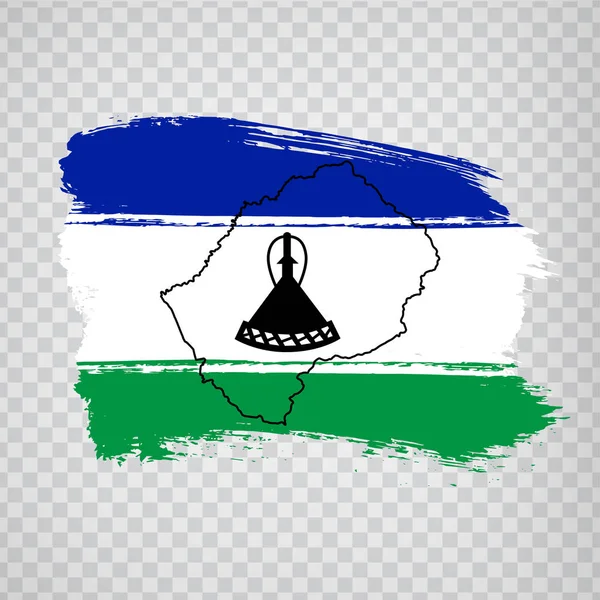 Drapeau Lesotho de coups de pinceau et carte blanche Lesotho. Carte de haute qualité Royaume du Lesotho et drapeau sur fond transparent. L'Afrique. Vecteur de stock. Illustration vectorielle EPS10 . — Image vectorielle