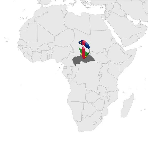 Carte géographique République centrafricaine sur la carte Afrique. Épinglette de localisation du marqueur du drapeau de la République centrafricaine 3d. Carte de haute qualité de la RCA. Illustration vectorielle EPS10 . — Image vectorielle