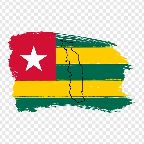 Flagga Togo från penseldrag och Blank karta över Togo. Högkvalitativ karta Togo och flagga på transparent bakgrund för din webbplats design, logotyp, app, Ui. Afrika. Läpp10. — Stock vektor