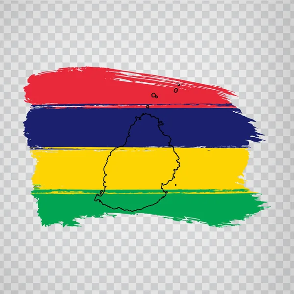 Bandeira Maurício de pinceladas e mapa em branco Maurício. Mapa de alta qualidade Maurício e bandeira em fundo transparente para o seu web site design, logotipo, app, UI. África. EPS10 . — Vetor de Stock