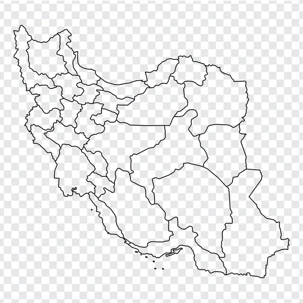 Mapa en blanco de la República Islámica de Irán. Mapa de alta calidad de Irán con provincias en un fondo transparente para el diseño de su sitio web, logotipo, aplicación, interfaz de usuario. Vector de acciones. EPS10 . — Vector de stock