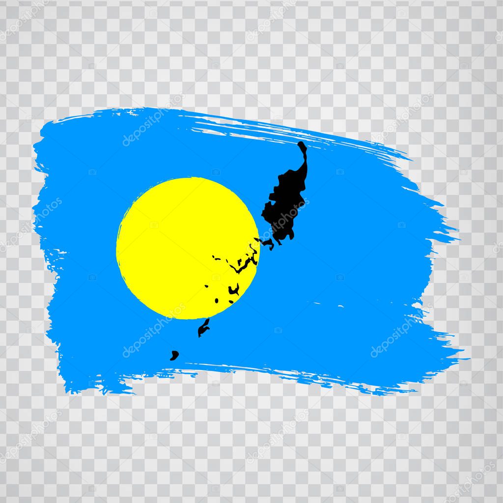 Flag Republic of Palau from brush strokes and Blank map Palau. High quality map  Palau and flag on transparent background for your web site design, logo, app, UI. EPS10.