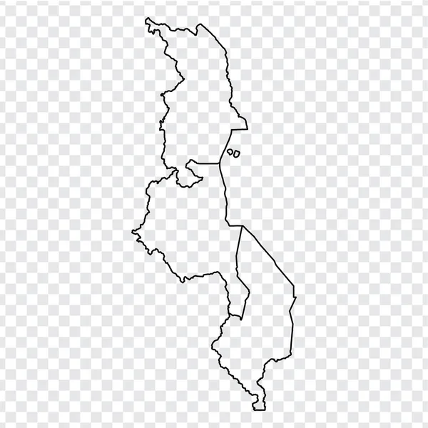 Mapa en blanco de Malawi. Mapa de alta calidad República de Malawi con provincias sobre fondo transparente para el diseño de su sitio web, logotipo, aplicación, interfaz de usuario. EPS10 . — Archivo Imágenes Vectoriales
