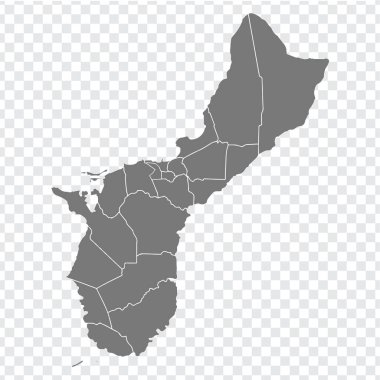Guam 'ın boş haritası. Guam 'ın internet sitesi tasarımı, uygulaması ve UI için şeffaf arkaplanı olan yüksek kaliteli haritası. Okyanusya. ABD. EPS10.