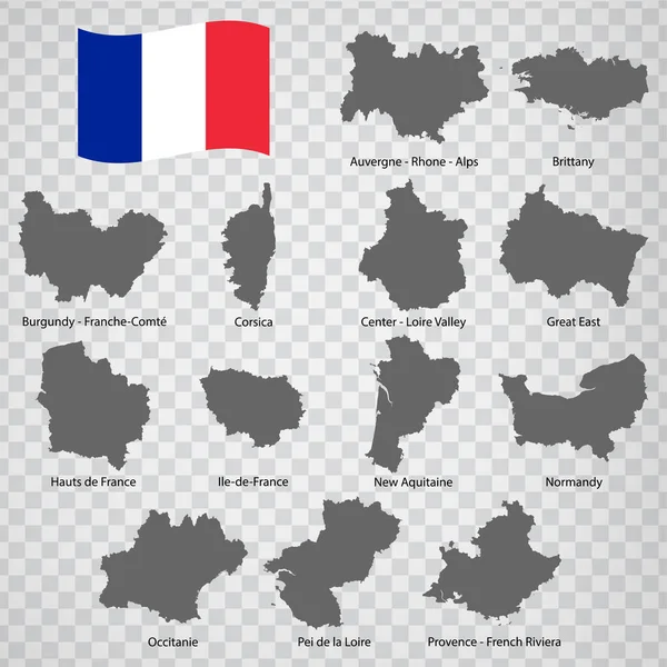 Trece Mapas Regiones Francia Orden Alfabético Con Nombre Cada Mapa — Vector de stock