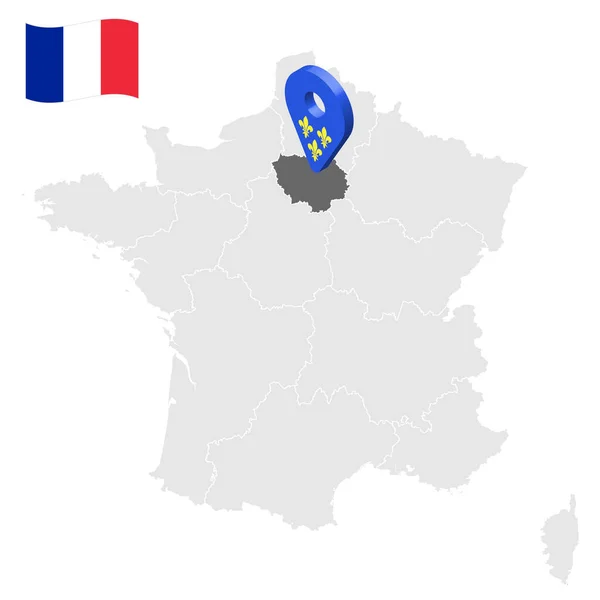 Localização Ile France Mapa France Sinal Localização Semelhante Bandeira Ile — Vetor de Stock