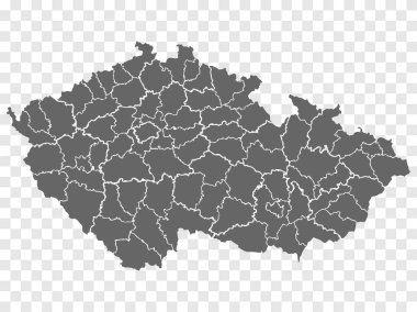 Çek Cumhuriyeti 'nin boş haritası. Çek Cumhuriyeti haritasının bölgeleri. İnternet sitenizin tasarımı, logosu, uygulaması, UI için saydam arkaplan üzerine yüksek detaylı gri vektör haritası. Hisse senedi. EPS10. 