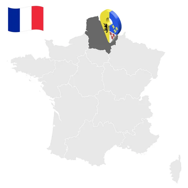法国地图上的法国高地位置 3D位置标志类似于法国宇航员的旗帜 为您的设计与法兰西共和国各地区的质量地图 Eps10 — 图库矢量图片