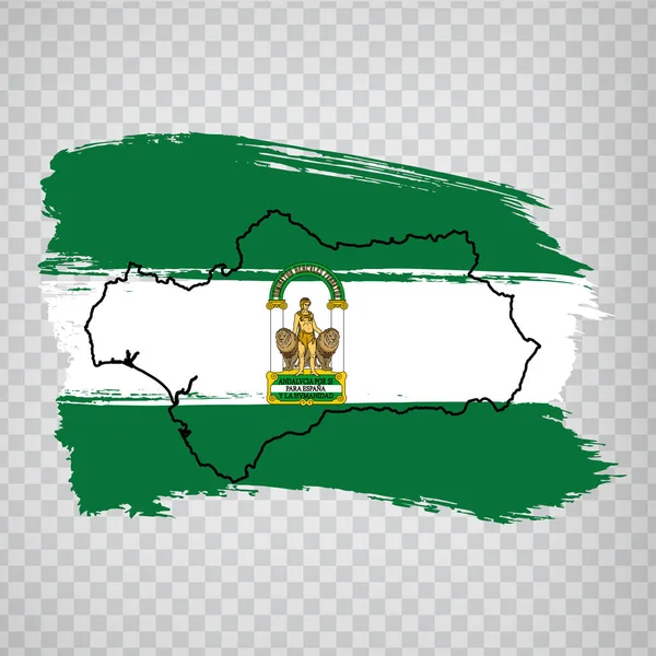 Bandeira Andaluzia Pinceladas Mapa Branco Andaluzia Reino Espanha Mapa Alta —  Vetores de Stock