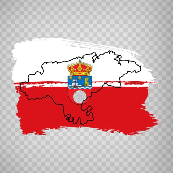 ブラシストロークからカンタブリアの旗 カンタブリア州の空白の地図 スペイン王国 あなたのウェブサイトのデザイン 透明背景にアプリのための高品質の地図やフラグカンタブリア Eps10 — ストックベクタ