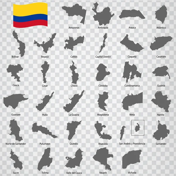 Treinta Tres Mapas Departamentos Colombia Orden Alfabético Con Nombre Cada — Archivo Imágenes Vectoriales