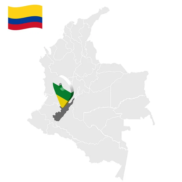 Ubicación Huila Mapa Colombia Huila Signo Ubicación Bandera Huila Mapa — Vector de stock