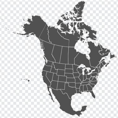 Kuzey Amerika haritası. Amerika Birleşik Devletleri ve Kanada Eyaletleri ile birlikte Kuzey Amerika 'nın detaylı haritası. Şablon. Hisse senedi. EPS10.