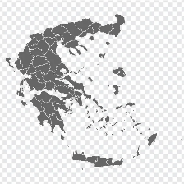 Mapa Branco Grécia Departamentos Grécia Mapa Mapa Vetorial Cinza Detalhado — Vetor de Stock
