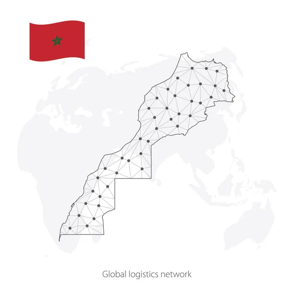 Concepto Red Logística Global Mapa Red Comunicaciones Reino Marruecos Contexto — Archivo Imágenes Vectoriales