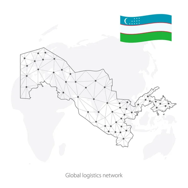 Globális Logisztikai Hálózati Koncepció Kommunikációs Hálózati Térkép Üzbegisztán Világ Hátteréről — Stock Vector