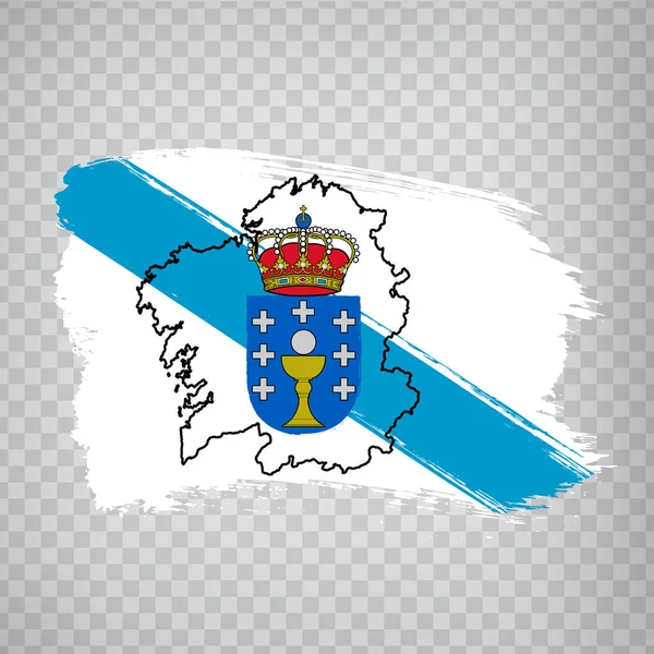 Bandeira Galiza Pinceladas Mapa Branco Galiza Reino Espanha Mapa Alta — Vetor de Stock