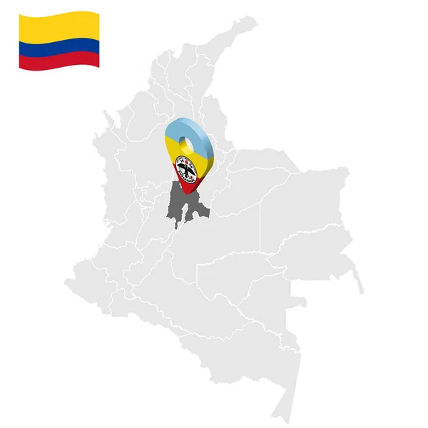 Ubicazione Cundinamarca Sulla Mappa Colombia Putumayo Posizione Segno Bandiera Cundinamarca — Vettoriale Stock