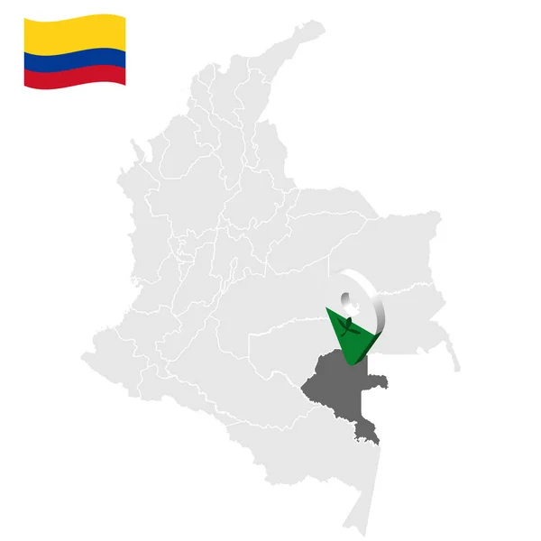 Ubicazione Vaupes Sulla Mappa Colombia Vaupes Posizione Segno Bandiera Vaupes — Vettoriale Stock