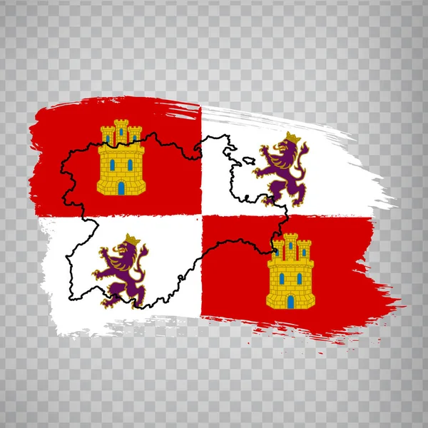 Bandeira Castela Leão Pinceladas Mapa Branco Castela Leão Reino Espanha — Vetor de Stock