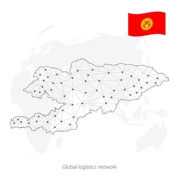 Concepto Red Logística Global Mapa Red Comunicaciones Kirguistán Contexto Mundial — Archivo Imágenes Vectoriales
