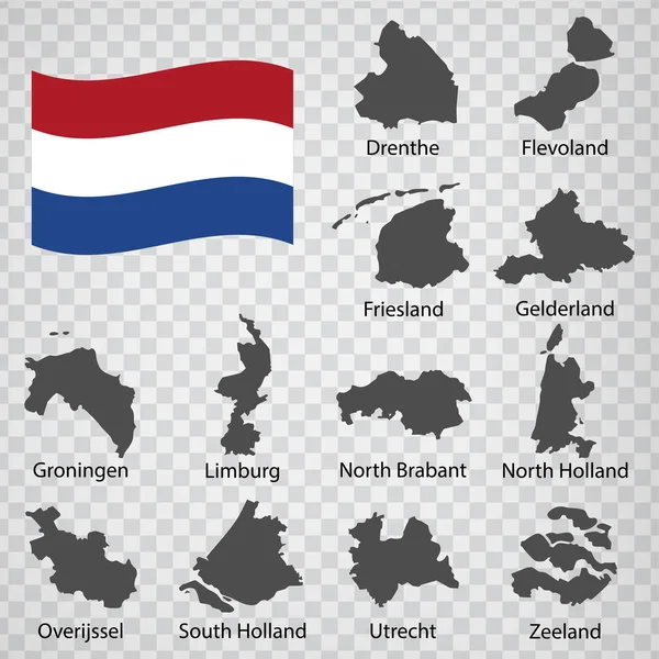 Δώδεκα Χάρτες Επαρχίες Των Κάτω Χωρών Αλφαβητική Σειρά Όνομα Κάθε — Διανυσματικό Αρχείο