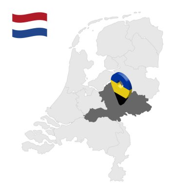 Hollanda haritasında Gelderland 'ın yeri. Gelderland bayrağına benzer 3 boyutlu işaret. Tasarımınız için Hollanda eyaletleri ile kaliteli bir harita. EPS10.
