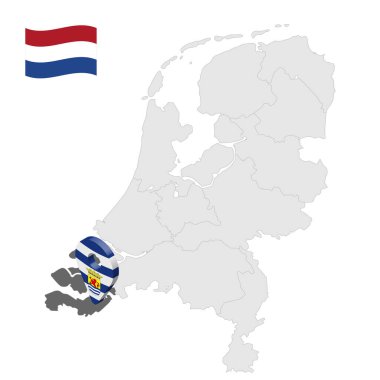 Hollanda haritasında Zeeland 'in yeri. 3D işaret levhası Zeeland bayrağına benziyor. Tasarımınız için Hollanda eyaletleri ile kaliteli bir harita. EPS10.