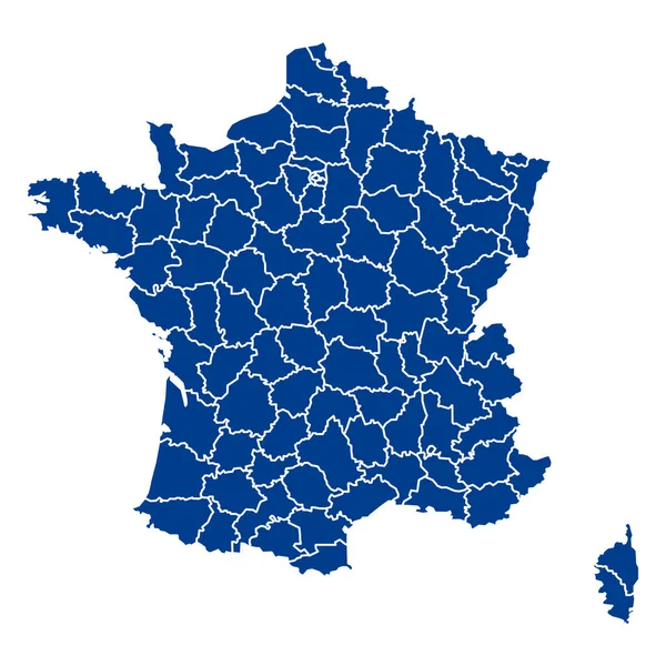 Mapa Blanco Francia Departamentos Francia Mapa Alto Mapa Vectorial Azul — Vector de stock