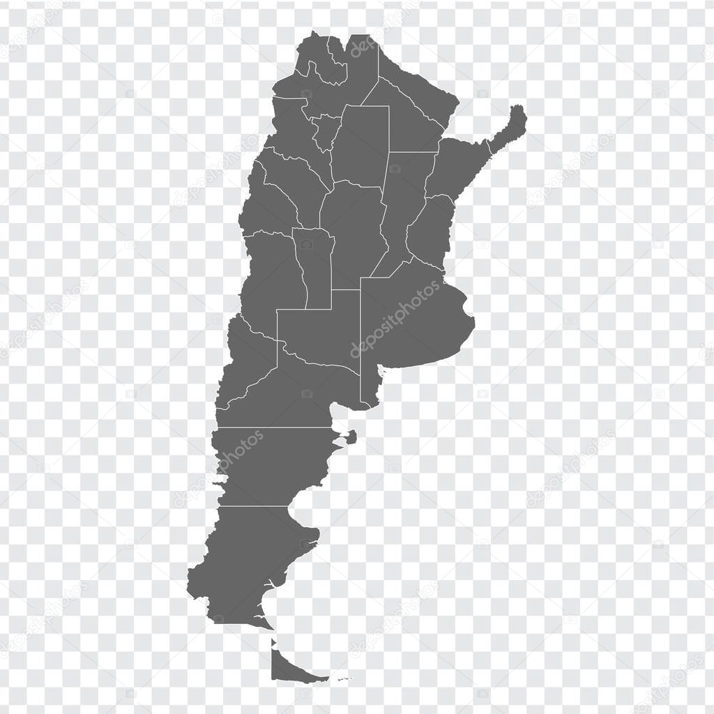 Blank map of Argentina. High quality map Argentina with provinces on transparent background for your web site design, logo, app, UI. Stock vector.  EPS10.