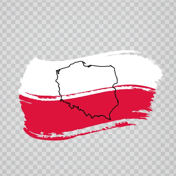 Polens Flagga Från Penseldrag Och Blank Karta Polen Högkvalitativ Karta — Stock vektor