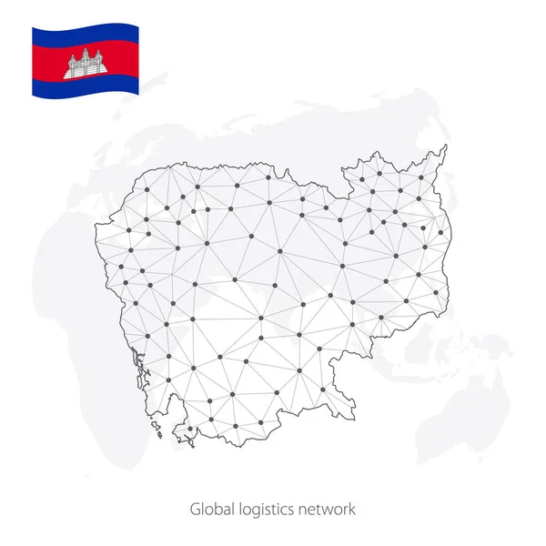 Concepto Red Logística Global Mapa Red Comunicaciones Camboya Contexto Mundial — Archivo Imágenes Vectoriales