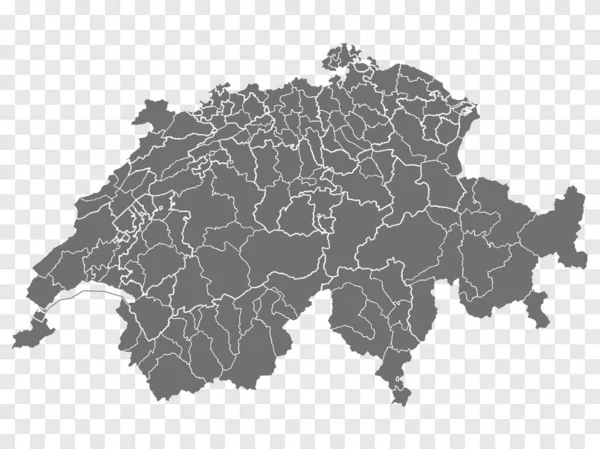 空白地图瑞士 瑞士各部门的地图 在透明的背景下 为您的网站设计 应用程序 用户界面提供高细节的瑞士灰度向量图 Eps10 — 图库矢量图片