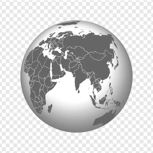 Erdkugel Mit Grenzen Aller Länder Symbol Globus Grau Auf Transparentem — Stockvektor