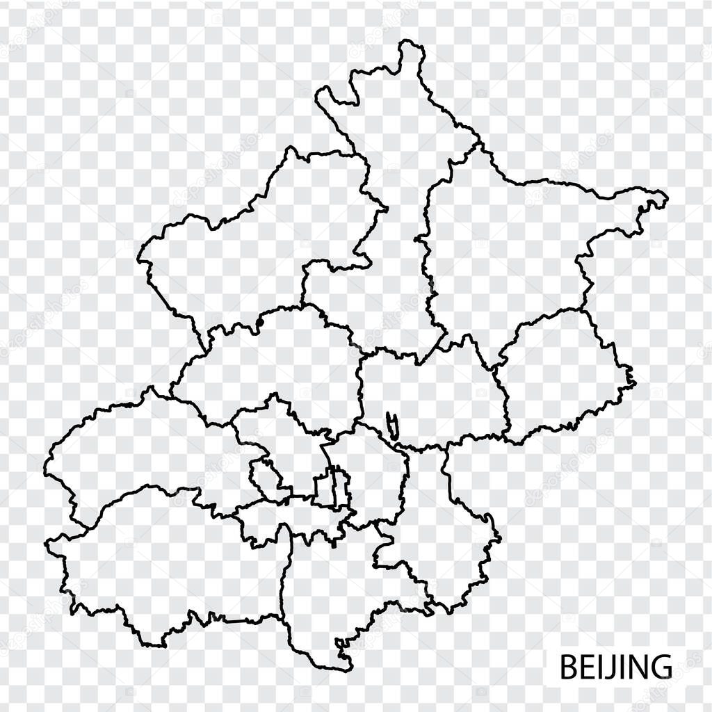 High Quality map of Beijing is a city of China, with borders of the regions. Map of Beijing for your web site design, app, UI. EPS10.