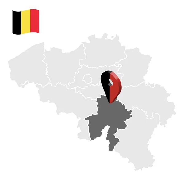 ベルギー地図上のナミュールの場所 3次元位置記号はナムルの旗に似ている あなたのデザインのためのベルギーの州との品質地図 Eps10 — ストックベクタ