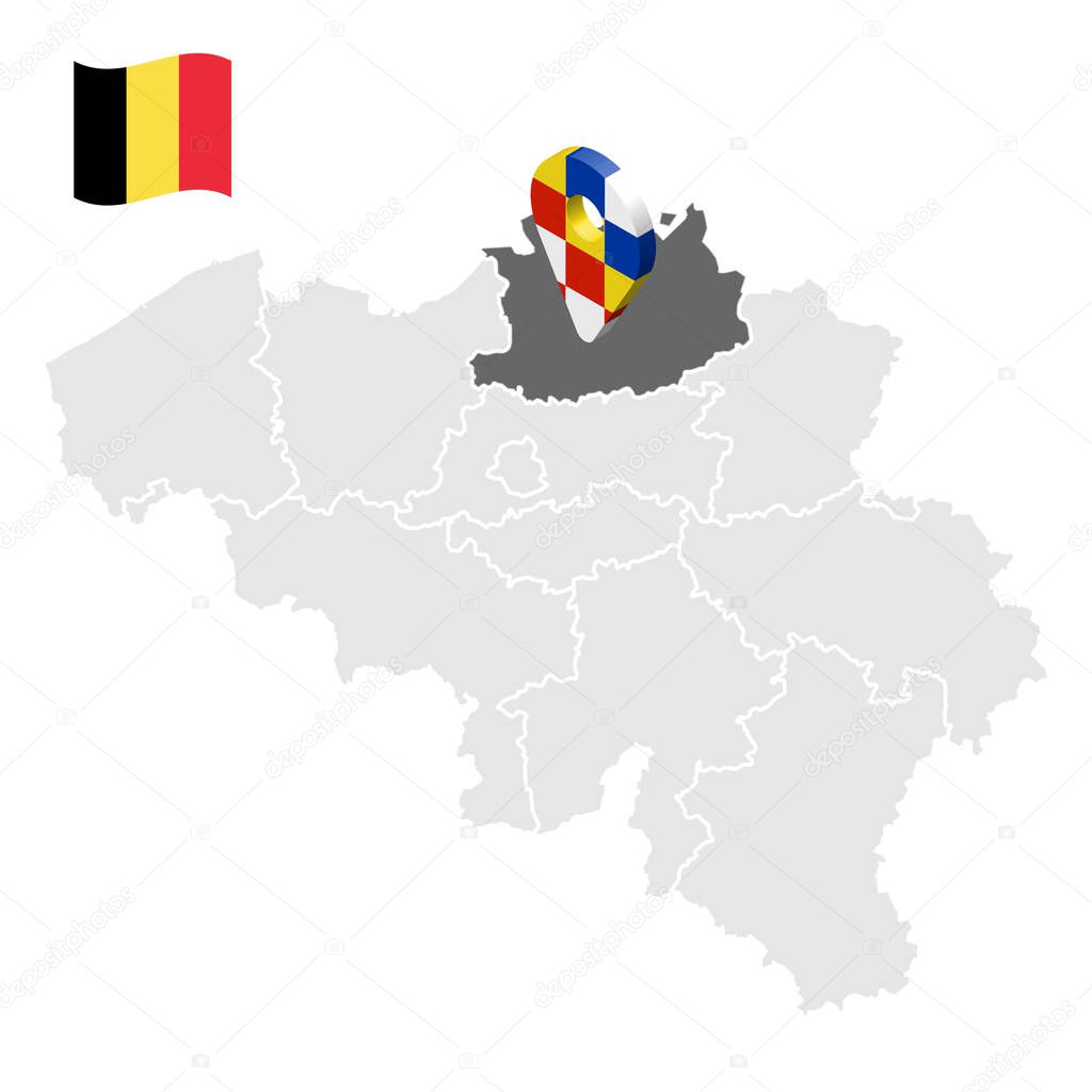Location of Antwerpen  on map Belgium. 3d location sign similar to the flag of Antwerpen. Quality map  with  provinces of  Belgium for your design. EPS10.