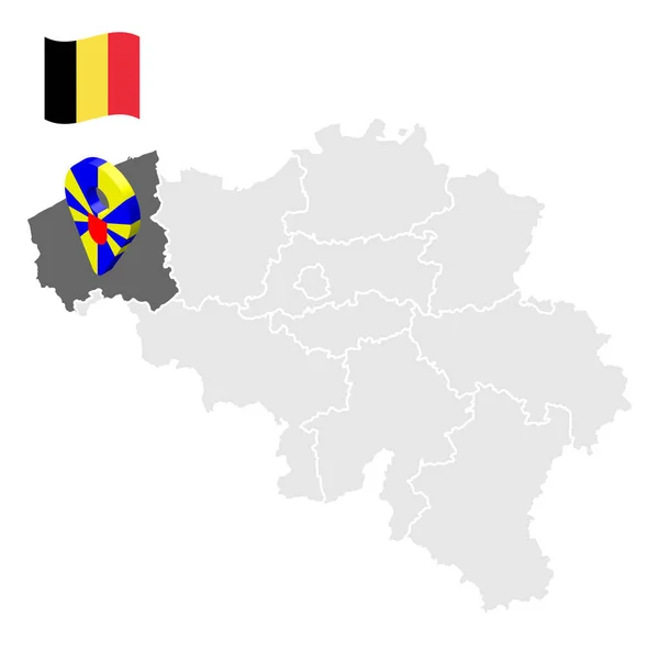 Ubicazione Delle Fiandre Occidentali Sulla Mappa Belgio Segno Posizione Simile — Vettoriale Stock