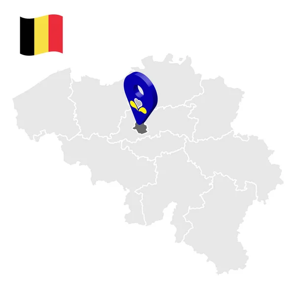 ベルギー地図上のブリュッセル首都圏の位置 ブリュッセル首都圏の旗に似た3D位置表示 あなたのデザインのためのベルギーの州との品質地図 Eps10 — ストックベクタ